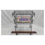 Metal Wire Stand with Basket and Wooden Bench