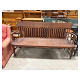 Wooden Bench with Slat Backrest, 71 Inches Long