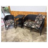 Black Wicker Furniture Set With Floral Cushions
