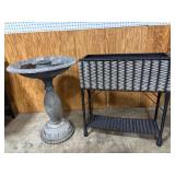 Outdoor Metal Bird Bath and Elevated Planter Set