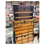 Three Wooden and Metal Storage Trunks