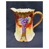 French Porcelain Pitcher with Hand-Painted Grapes