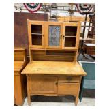 Oak Hoosier-Style Cabinet with Glass Panel
