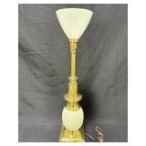 Brass and Milk Glass Table Lamp with Frosted Shade