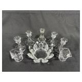 Clear Glass Candle Holders and Bowl