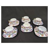 Hand-Painted Ceramic Cups and Saucers