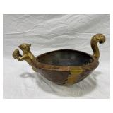 Wooden Bowl with Brass Squirrel and Tail Handles