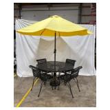 Woodard Black Metal Table and Chairs with Umbrella