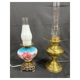 Vintage Oil Lamps with Brass and Floral Designs
