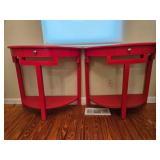 Red Demi-Lune Console Tables w/ Drawer