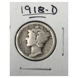 Silver 1918 D Mercury dime