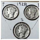 1928 Mercury dimes P, S, D