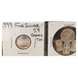 Silver miniature bars and coin 7.9 g
