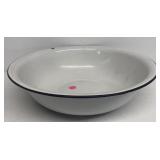 White enamel wash pan with blue rim