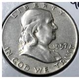1957 silver Franklin half dollar