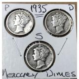 1935 Mercury dimes P, S, D