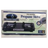 Two burner propane stove in original box