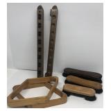 Pool stick holder, ball racks, pool table brushes
