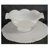 2 PC. Satin Glass Cake Stand And Ruffled Bowl