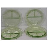 4 Green Depression Grill Plates