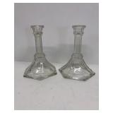 Pair of glass candleholders