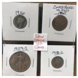 1916 Mercury dime, 1929 S walking liberty half