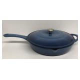 Blue cast iron skillet with lid 12 inches