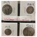 Low-grade silver coins 1929 quarter, 1918 s