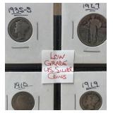 US silver coins 1910 dime, 1919 Mercury dime,