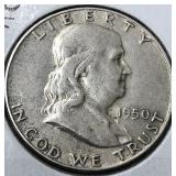 Silver 1950 Franklin half dollar