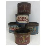 Group of vintage coffee cans