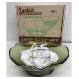 Swedish modern avocado green chip and dip set