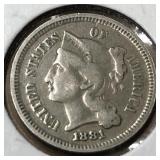 1881 3 cent nickel, looks excellent