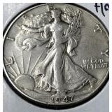 Silver 1947D walking liberty half dollar