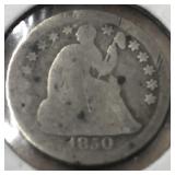 Silver half dime 1850 O