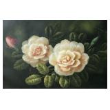 Painting of flowers on canvas framed