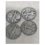 4- Walking liberty half dollars 1943, 1946, 1
