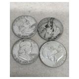 4- Silver Franklin half dollars 1960, 1963, 1
