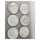 6-Silver Kennedy half dollars 1964