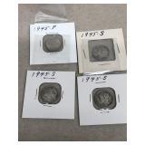 4-Silver 1945 Mercury dimes