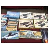 Group of model kit boxes and partial parts no