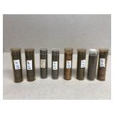 1947, 1959, 1960, 1961, 1945 rolls of pennies