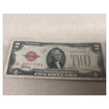 1928D red seal two dollar bill