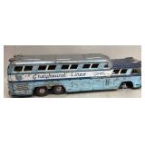 Greyhound lines bus missing front wheel