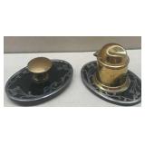 2 PC. Desk Set With Silver Overlay