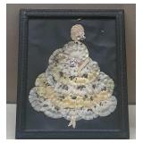 Vintage Framed Paper Lady With Silk Flowers Of A