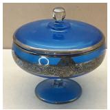 Blue Stretch Glass Candy Dish