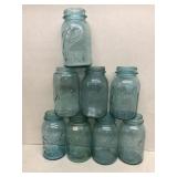 (8) Ball perfect mason blue canning jars