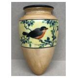 Hand painted wall vase with a oriole bird