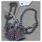 Costume pink and blue rhinestone necklace